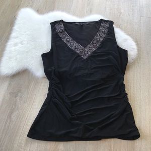 White House Black Market Beaded V neck Sleeveless Top